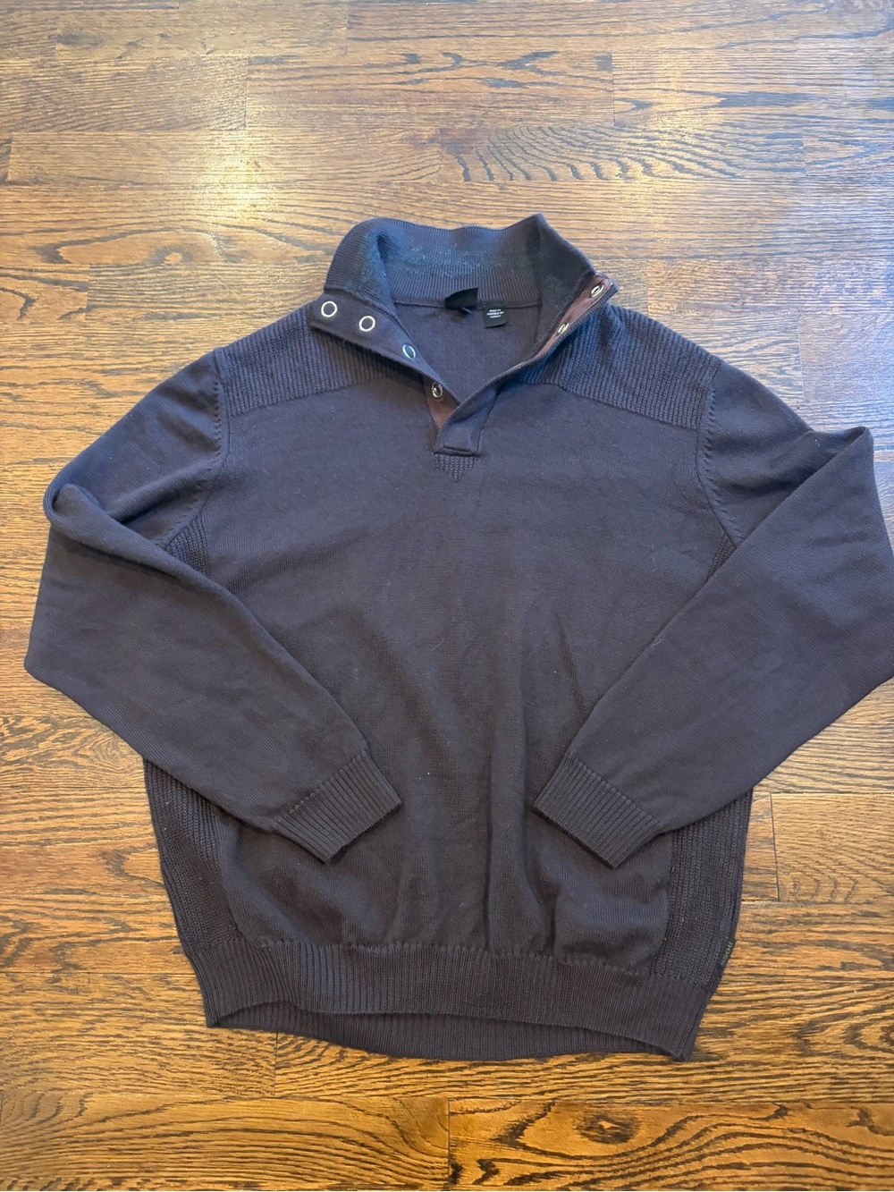 Hugo Boss Men's Dark Brown Zip-Button Knit Sweater